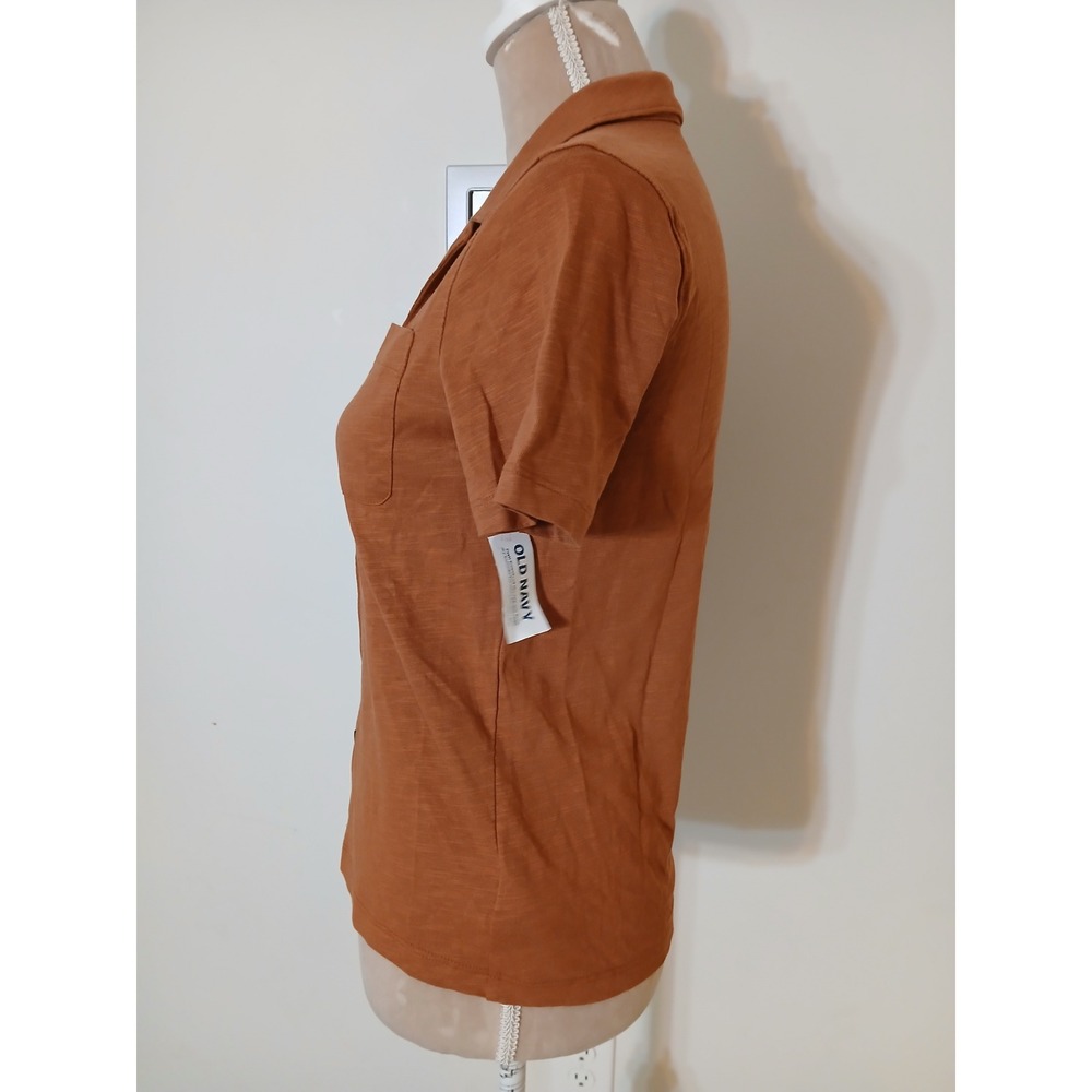 Old Navy Womens L 10-12 Rust Orange Cotton Slub Jersey Button Up Camp Shirt NEW - Picture 4 of 10